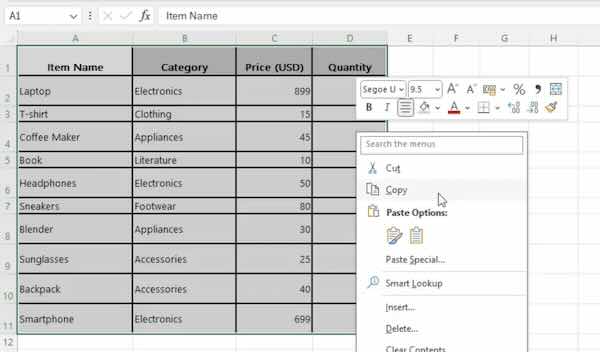 import table from word to excel