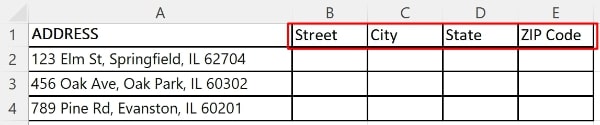 excel split address into multiple cells