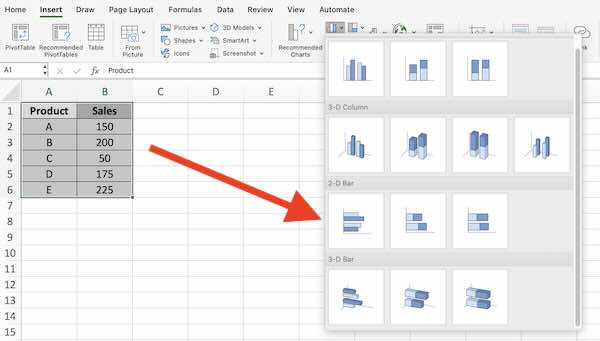 sorted bar chart excel