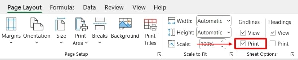 excel print gridlines