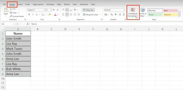 conditional formatting excel duplicates