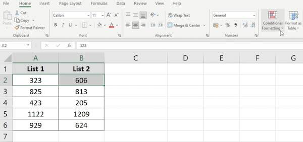 how to use conditional formatting in excel to compare two columns