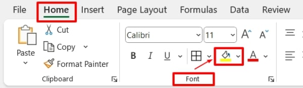 excel shortcut fill color