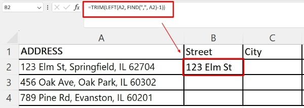 how to split address in excel