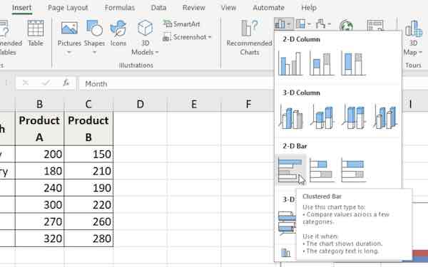 clustered bar graph excel