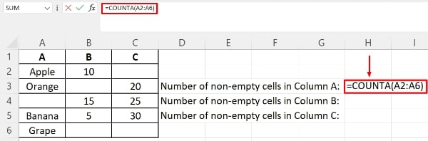 how to count filled cells in excel