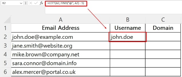 split email address in excel