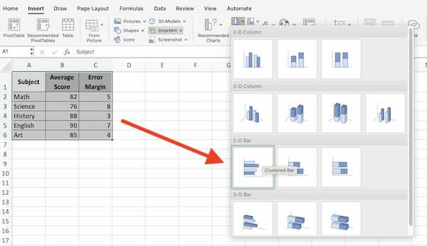 how to add horizontal error bars in excel