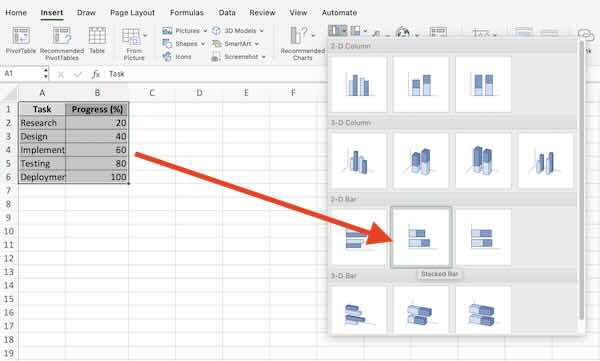 how to add a progress bar in excel