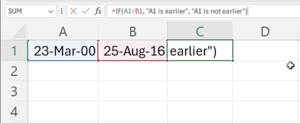 excel formula to compare dates