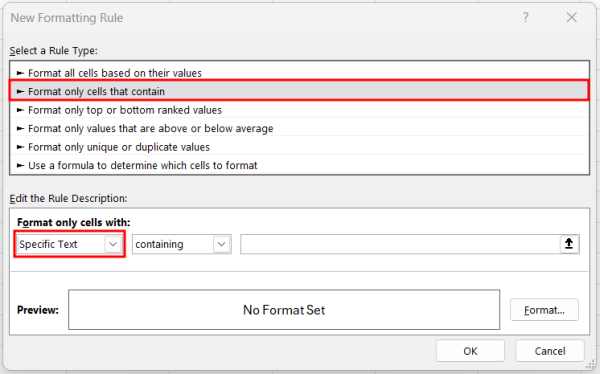 highlight rows with specific text excel