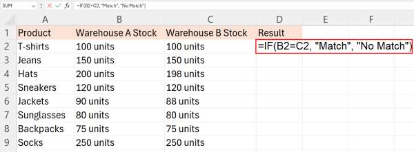 compare two columns in excel and return value from another column