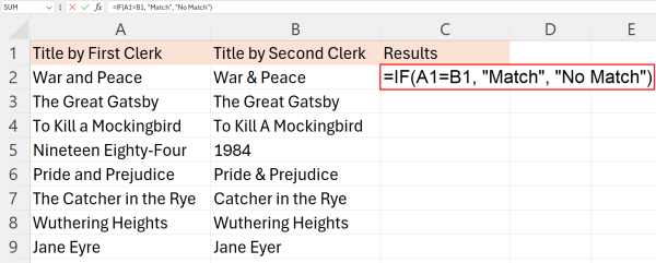 string compare in excel