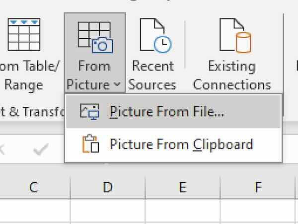 how to import data from a picture into excel