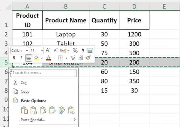 duplicate row in excel