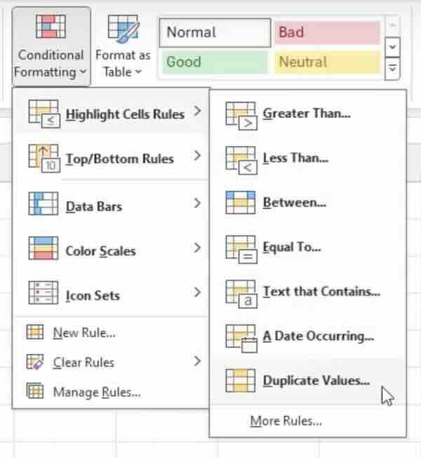 conditional formatting duplicates excel