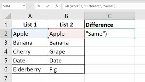 compare 2 excel columns for differences