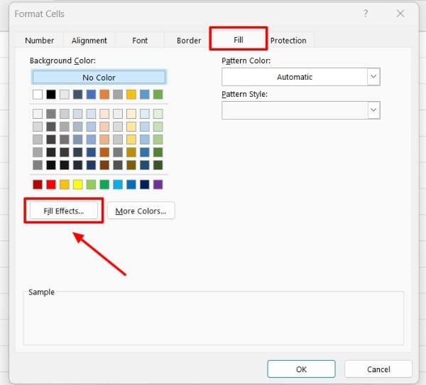 excel gradient fill whole row