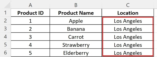 fill column with same value excel