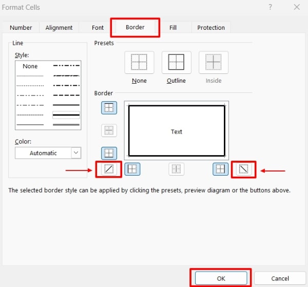 split cell diagonally excel