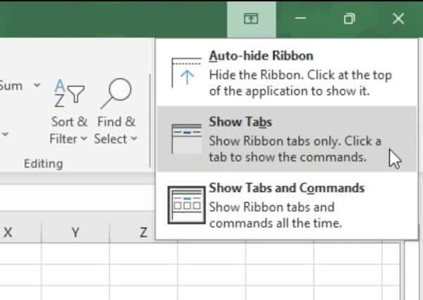 excel show toolbar