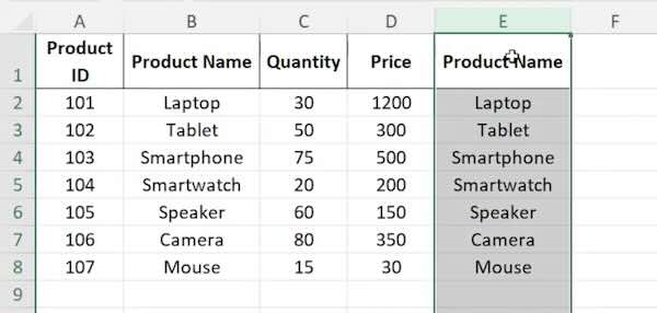 duplicate column excel