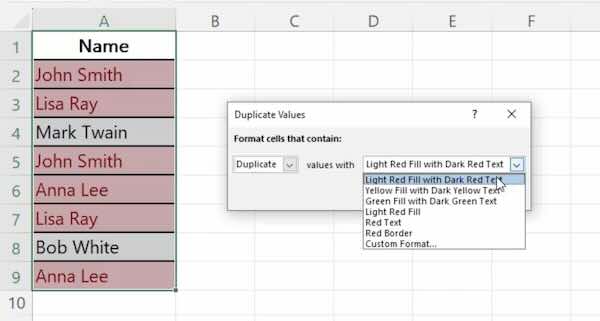 conditional formatting excel duplicates