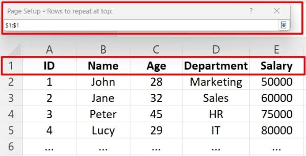 how to print top row on each page in excel