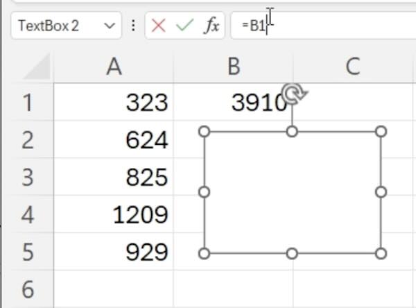 insert formula in text box excel