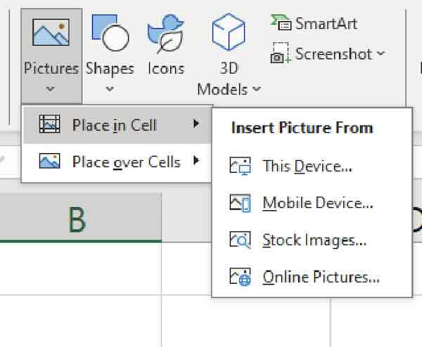 import a picture to excel