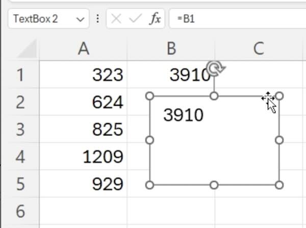 excel formula in text box