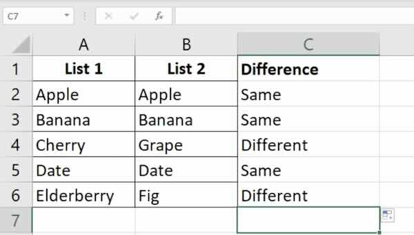 can you compare two columns in excel for differences