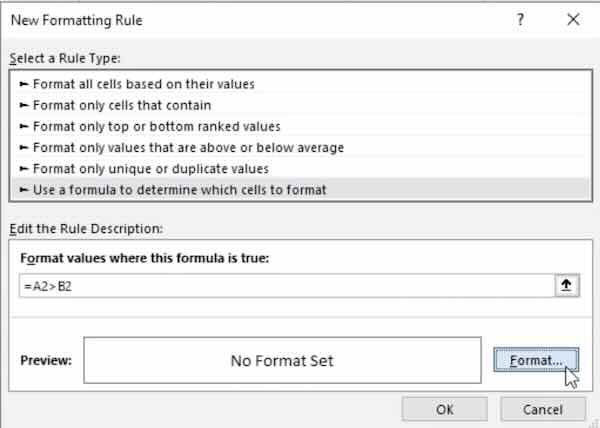 excel conditional formatting to compare two columns