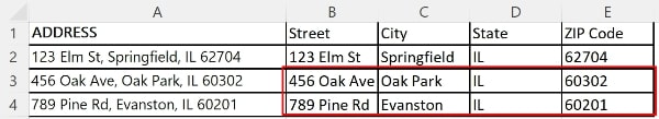 how to split addresses in excel