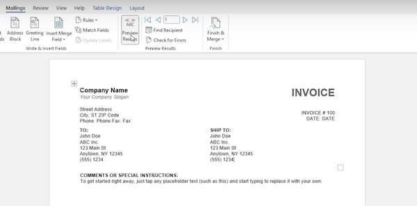 how to import an excel file into word template