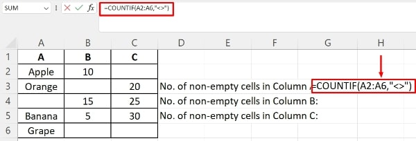 how to count number of filled cells in excel