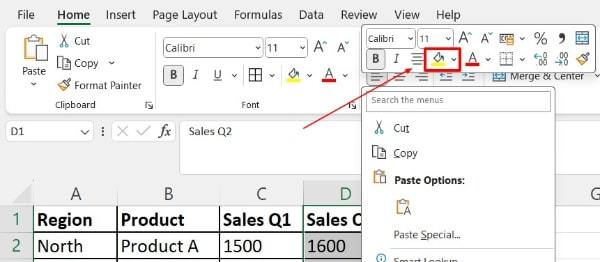 excel color fill shortcut