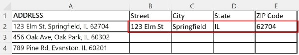 splitting address in excel