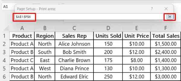 setting print area in excel