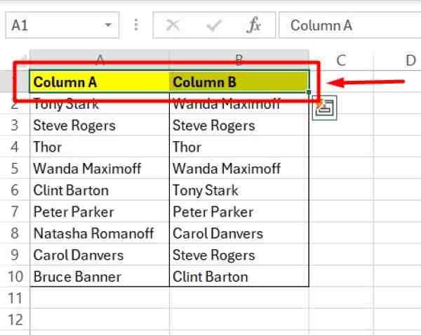 excel compare two columns for matches and highlight