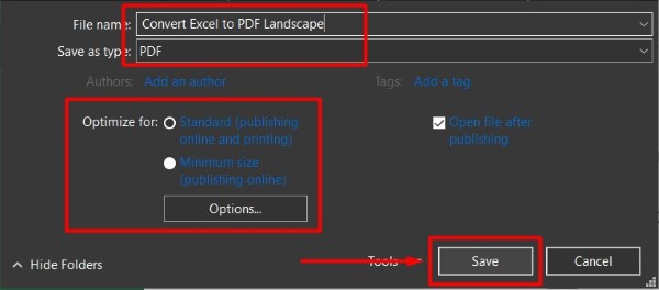 how to export excel to pdf landscape