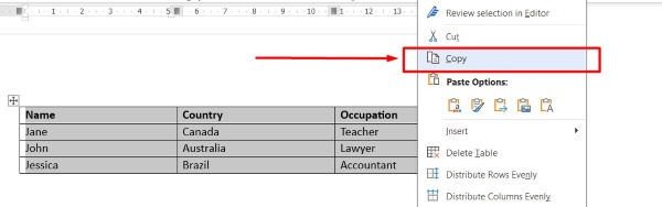 copy pdf table to excel