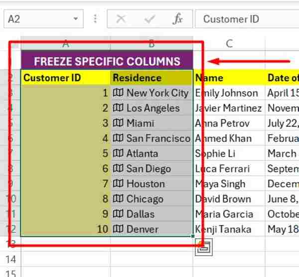 freeze selected columns in excel