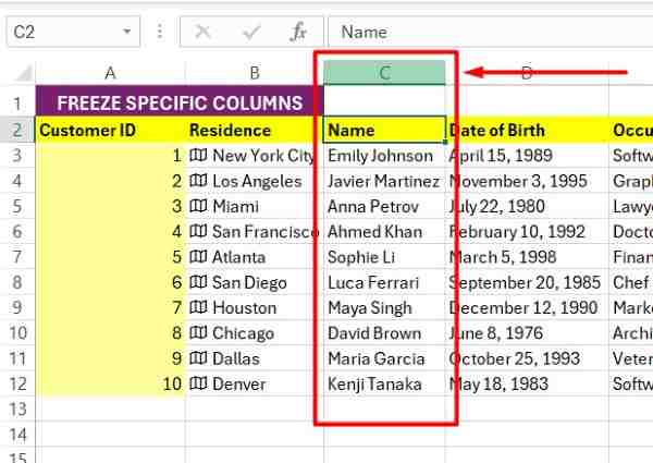 how to freeze specific columns in excel