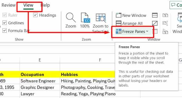 excel freeze selected columns