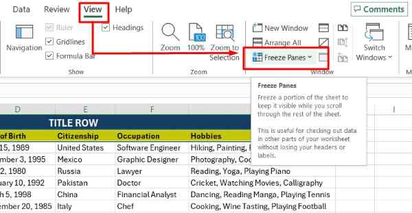 freeze title row in excel