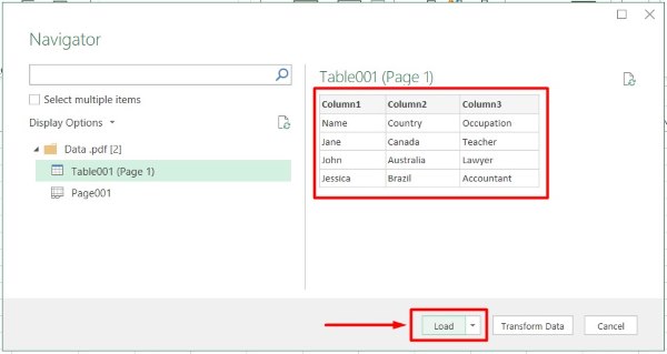 import pdf table into excel