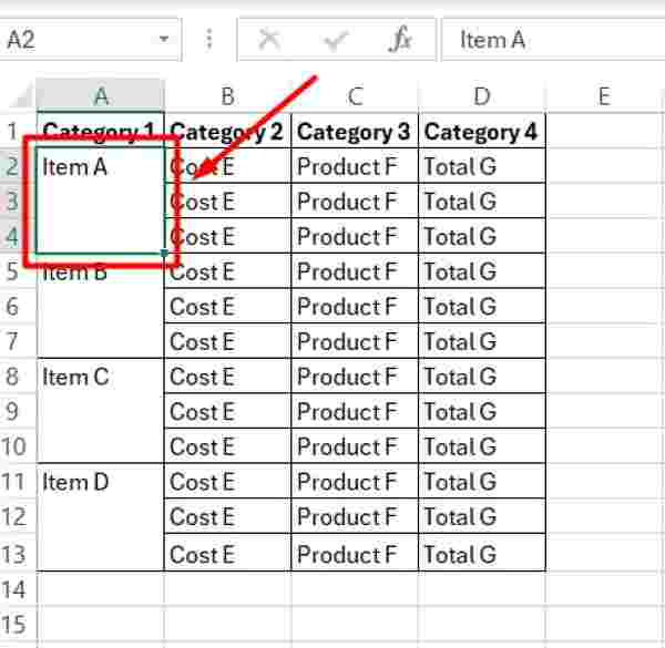 excel to do this all the merged cells need to be the same size