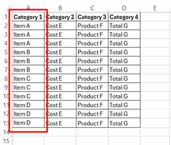 excel all the merged cells same size