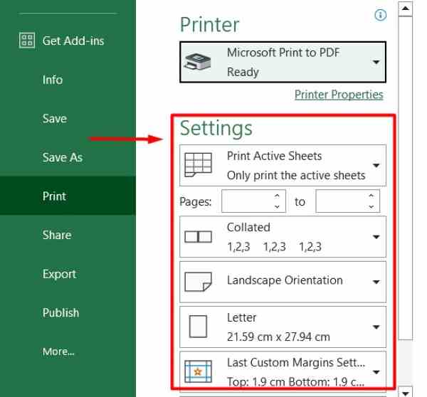 how to print excel to pdf